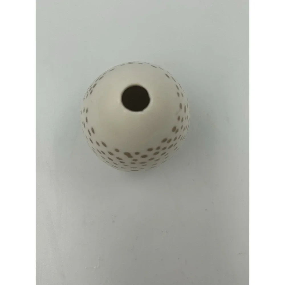 Ceramic Polka Dot Egg-Shaped Bud Vase, White/Beige, Glossy Finish, 3 in